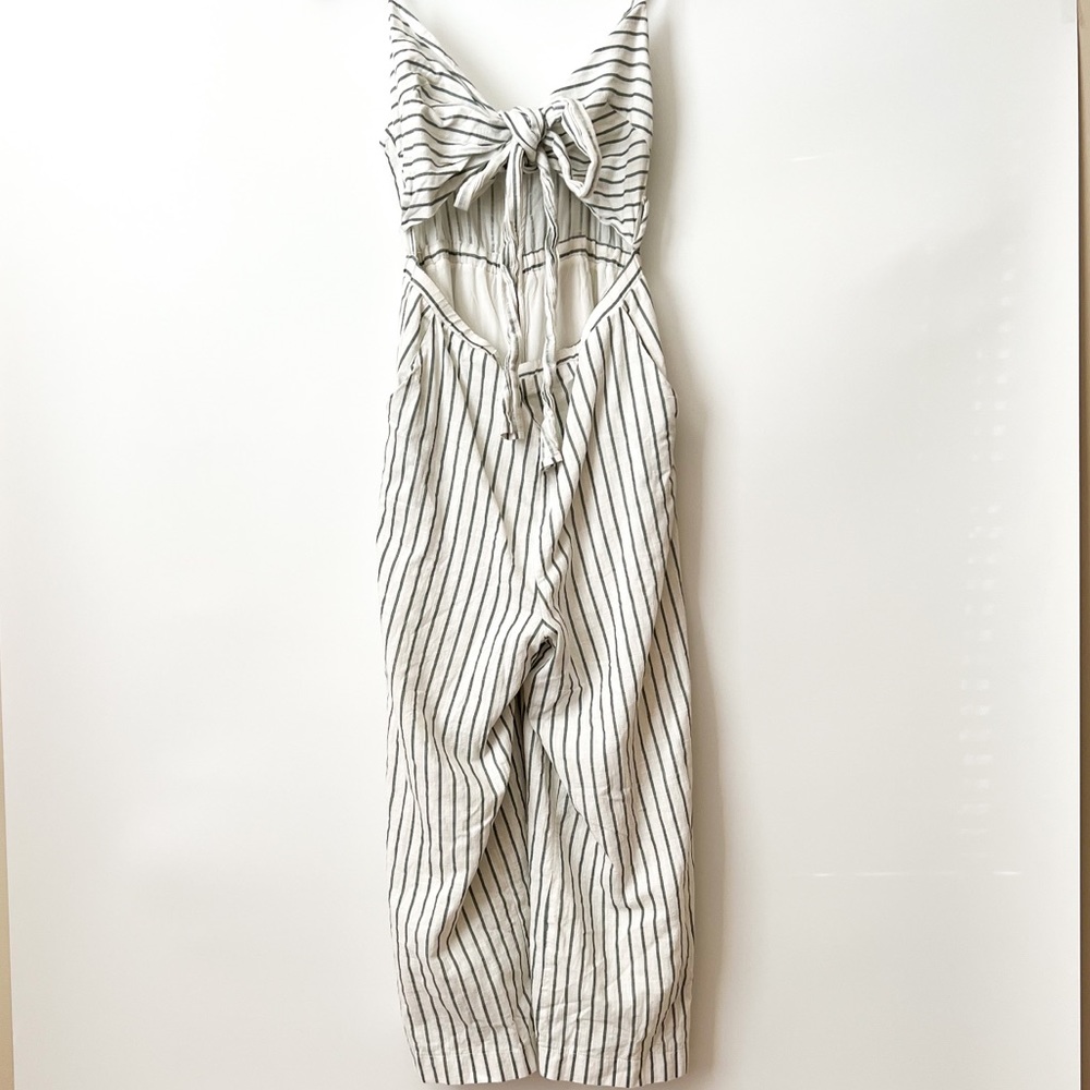 Lush Striped Tie Front White and Black Cotton Romper Jumpsuit Size Small